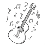 Adult coloring book pages on guitars