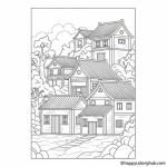 Ancient chinese village color page worksheet pdf