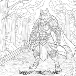 Anime girl warrior wolf coloring pages