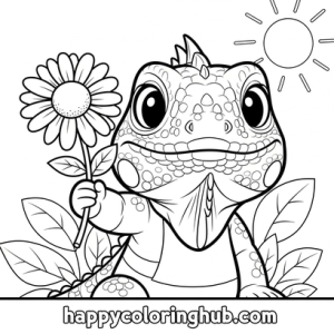 Black and white coloring page iguana