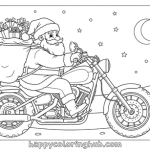 B&w coloring page - santa sitting on motorcycle