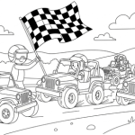 Cartoon kids jeep coloring pages