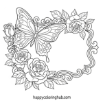Coloring pages of butterflies and roses