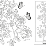 Coloring pages of roses and butterflies