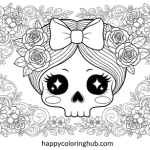Coloring pages skull ladies with roses