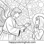 Free coloring page of mary visited by an angel