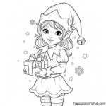 Girl christmas elf coloring page