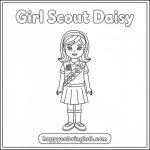 Girl scout daisy coloring page with leaves