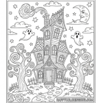 Halloween color pages haunted house