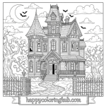 Halloween haunted house coloring page