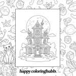 Halloween haunted house coloring pages for kids