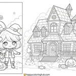 Haunted house coloring pages for 1st grade
