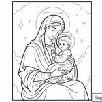 Mary, angel, joseph, innkeeper, jesus color painting page