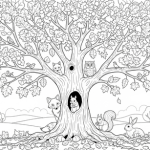 Printable 4 seasons trees coloring page