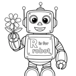 R is for robot coloring page