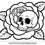 Rose with a skull coloring page