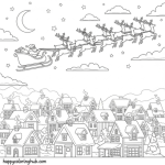 Santa and reindeer printable color pages