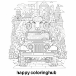 Sheep in a jeep coloring pages
