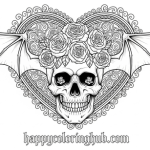 Skull, crown and roses coloring page