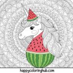 Unicorn watermelon coloring page