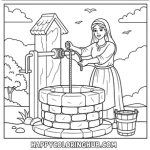 Woman at the well preschool coloring page
