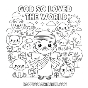 Adult coloring page for god so loved the world