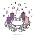 Advent wreath coloring page with christ candle