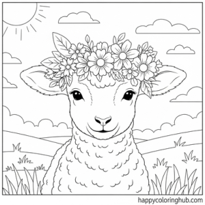 Baby lamb springtime coloring page