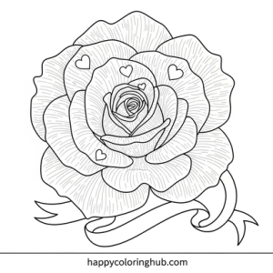 Beautiful roses n hearts n ribbon and cross coloring pages