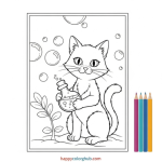 Black cat halloween coloring page free
