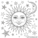 Bold and simple sun and moon coloring page