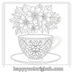 Bold line fancy teacup coloring pages