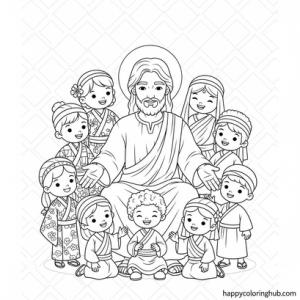 Coloring page jesus loves the children of the world