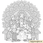 Coloring page jesus with children