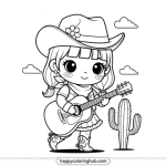 Cowgirl with guitar coloring page