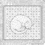 Cozy cat on a rug simple coloring sheet
