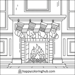 Cozy fireplace scene simple coloring sheet
