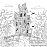 Crooked haunted house coloring pages