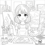 Cute anime girl free coloring pages