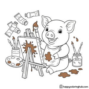 Cute piglet in mud coloring page