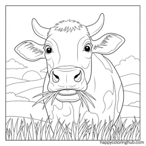 Easy cow eating grass coloring sheet