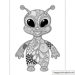 Easy cute alien coloring sheets (thick lines)