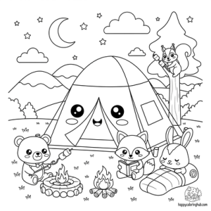 Easy tent camping outline coloring sheet