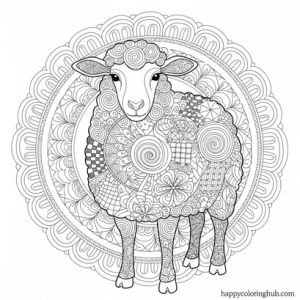 Fluffy sheep coloring page for toddlers
