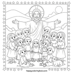 Free color page children playing with jesus