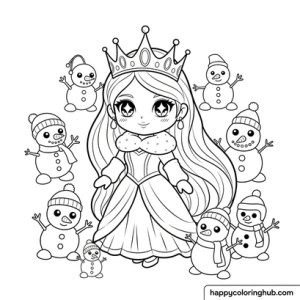 Free coloring pages snow queen chibi