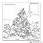 Free halloween haunted house coloring pages