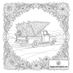 Free vintage truck christmas tree coloring pages to print