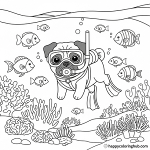Funny pug in a costume coloring sheet
