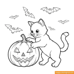 Halloween cat and pumpkin coloring pages